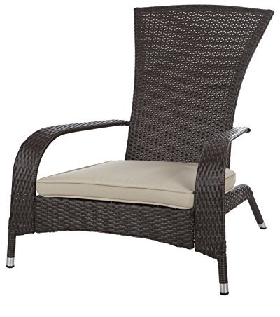 Balkene Home 62172 Deluxe Coconino Wicker Lounge Chair All Weather Wicker Armchair Lightweight Durable Adirondack Style Includes 3 Thick Beige Cushion & Lumbar Pillow - Mocha Finish
