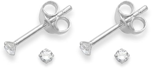 Set of 2 PAIRS Heather Needham Sterling Silver Cubic Zirconia stud Earrings - SIZE: TEENY TINY 2mm - Very Small & discreet. Gift Boxed. 5549CL