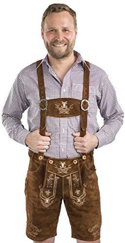 Schöneberger Trachten Couture Cazador Alpino de Hombres Pantalones de Cuero Tradicionales Incl. Tirantes - Pantalones Cortos de Cuero Tradicionales