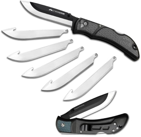 OUTDOOR EDGE 3.5 RazorLite EDC Knife. Pocket Knife with Replaceable Blades and Clip. Perfect For Hunting and Skinning Deer. Gray with 6 Blades