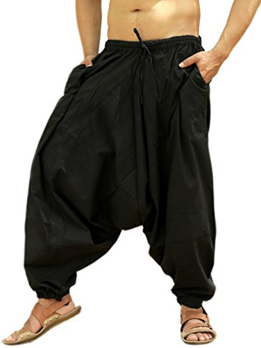 Sarjana Handicrafts Pantalones bombachos para hombres, de algodón, estilo genio, de yoga, harem, Hombre, color negro, tamaño XL