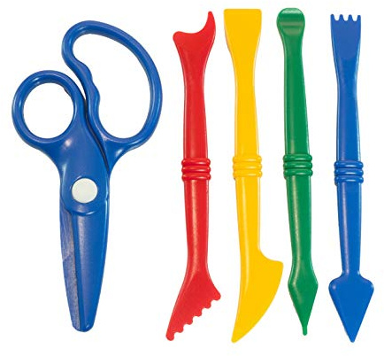 Miniland Utensilios para Plastilina y Arcilla | Piezas de 14 centímetros | 4 Herramientas más 1 Tijeras | Plástico de Fabricación Nacional | para niños y niñas a Partir de 3 años | Aula | Cumpleaños