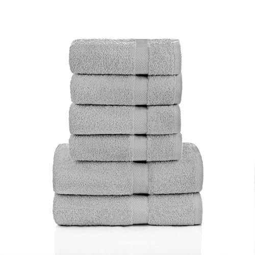 etérea Carli Frottee Handtücher Set - 100% Baumwolle - Oekotex 500 GSM - 6 TLG - 2X Duschtuch 70x140 + 4X Handtuch 50x100 - Bath Towel Frottiertücher - Steingrau