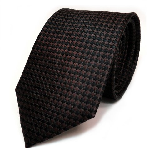 TigerTie Cravatta di seta marrone scuro nero con motivo – Cravatta di seta Tie