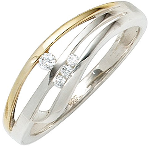 Jobo Damen-Ring aus 925 Sterling Silber Bicolor vergoldet mit Zirkonia Größe 54