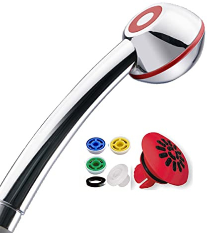 AquaClic Duschkopf SwissClima VITALITÉ TOP! Kräftig für mehr Druck, z.B. Durchlauferhitzer und weniger Wasser: verkalkungsfreie Handbrause, Regenstrahl-Aufsatz, 3 Reduzierer, SwissMade