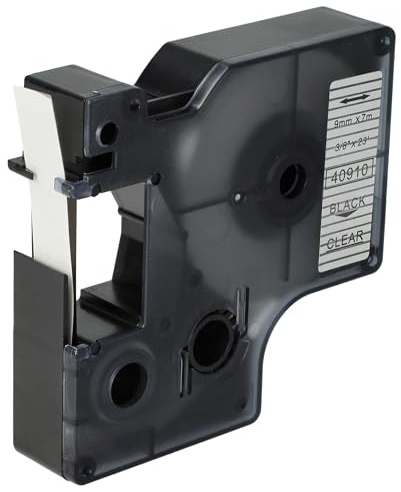 vhbw Schriftband-Kassette kompatibel mit Dymo 5000, 2000, 5500, 1000+, 1000, 4500, 3500 Etiketten-Drucker 7m x 9mm Schwarz auf Transparent