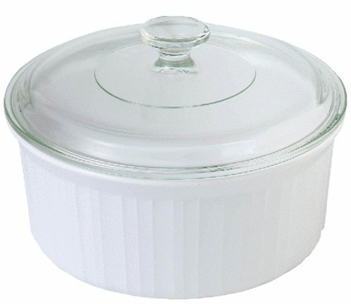 CorningWare 2-1/2-Quart Round French White Casserole Dish Set With Matching Glass Cover - Lid Set