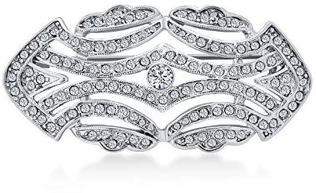 Tradicional Clásico Grande Pave Boda Cristal Nupcial Moda Gatsby Vintage Art Deco Bufanda Broche Alfiler Para Mujer Plateado Latón