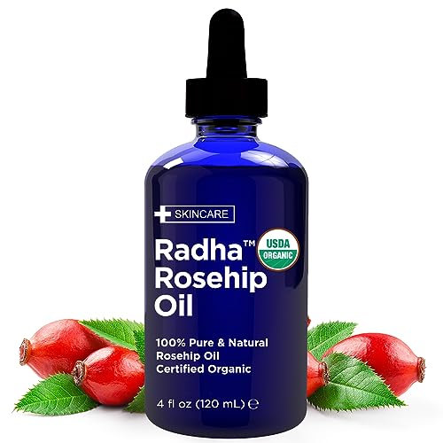 Radha Beauty - Rosehip Oil USDA Certified Organic 120mL with Natural Moisturising for Face, Hair, Skin & Nails, Wrinkles, Dry Spots