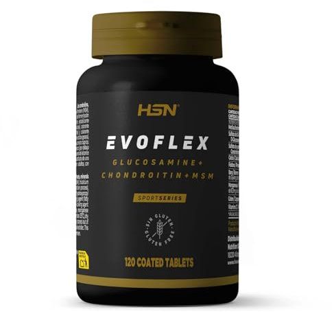 HSN Evoflex Glucosamina Condroitina MSM | 120 Tabletas | Ayuda a mantener los huesos (Calcio, Fósforo) el tejido conectivo (Manganeso, Cobre) y formación normal de colágeno (vitamina C) | Sin Gluten