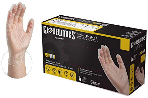 Gloveworks Clear Vinyl Industrial Gloves, Box of 100, 3 Mil, Size X-Large, Latex Free, Powder Free, Food Safe, Disposable, Non-Sterile, IVPF48100-BX