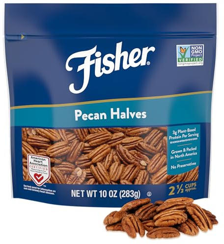 Fisher Chef's Naturals Pecan Halves 10 oz Resealable Bag, Unsalted Raw Nuts for Cooking, Baking & Snacking, Healthy Snacks for Adults, Vegan Protein, Keto Snack, Gluten Free Raw Pecans Halves