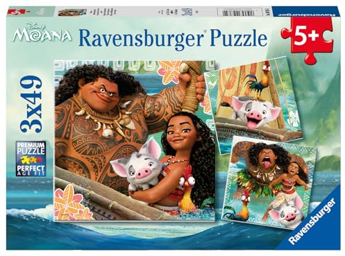 Ravensburger Disney Moana Gifts and Toys – 3 Puzzles de 49 pièces pour Enfants à partir de 5 Ans