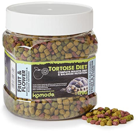 Komodo Komplett holistisk sköldpaddsdiet frukt och blomma 170 g, balanserad mat för torotiser, naturlig smaksatt sköldpadda mat