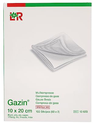 Lohmann & Rauscher GmbH & Co.KG Gazin Mullkompressen Steril 8 fach, Weiß, 10x20 cm, 100 stück