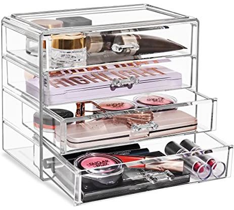 Sorbus Makeup Organizer - 4 Drawer Acrylic Make Up Organizers and Storage for Cosmetics, Jewelry, Beauty Supplies, Clear Makeup Organizer for Vanity, Girl's Room, College Dorm, Counter, Bathroom Sink