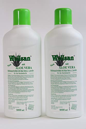 Wollsan Detersivo delicato con Aloe Vera per Lana e Fine, Pulizia di materassi, 2 Bottiglie a 1000ml in Set
