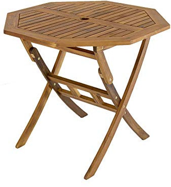 CHARLES BENTLEY FSC Hardwood Octagonal Dining Table, Folding, Space Saving, Central Parasol Hole, Acacia Hardwood, Oil Coated, Natural Colour, Garden, Patio, Family, Traditional Design, (90x90x74cm)
