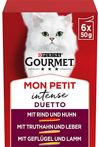Gourmet PURINA Mon Petit Duetto Intense Katzenfutter nass, Sorten-Mix, 8er Pack (8 x 6 Beutel à 50g)