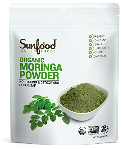 Sunfood Moringa Powder, Organic. Use for hair loss, weight loss. Pure Single Ingredient Product. 8 oz Bag