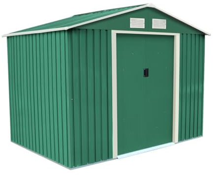 Charles Bentley 8Ft X 6Ft Dark Green Metal Garden Storage Shed Zinc Floor Frame