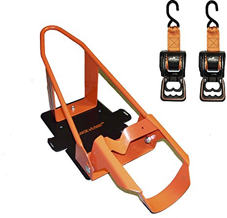Lock N Load BK1000 Deluxe Motorcycle Wheel Chock with Quick-Release Ratchet & D-Ring System (Orange/Black)