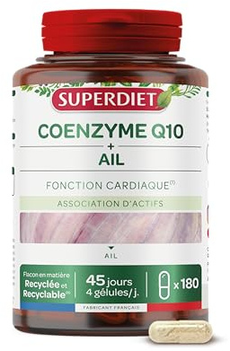 SUPERDIET - COENZYME Q10 ET AIL - Cardiovasculaire – Nutrithérapie - Fabrication Française - 180 gélules