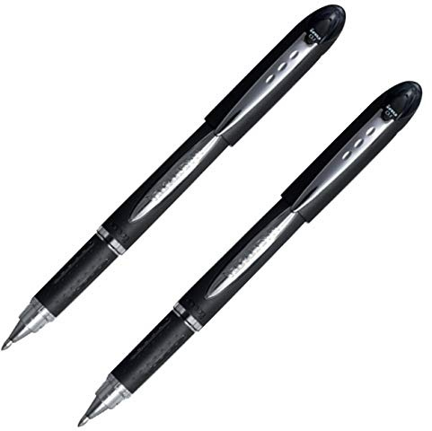 JETSTREAM SX-210 2 X BLACK UNI-BALL PREMIUM ROLLERBALL PEN 1.0 POINT BLACK BODY