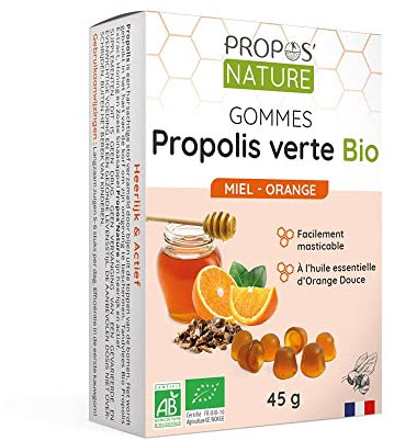 Propos Nature - Gommes De Propolis Verte Bio Miel Orange (Certifiées Ab) - Contenance : 45G