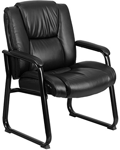Flash Furniture LeatherSoft Executive Reception Chair with Padded Armrests and Sled Base, Upholstered Side Chair for Living Room or Office, Black