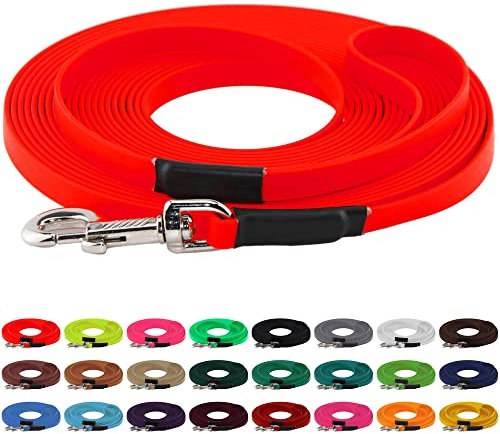 LENNIE BioThane Schleppleine, 19mm, Hunde ab 35kg, 5m lang, mit Handschlaufe, Neon-Orange, genäht