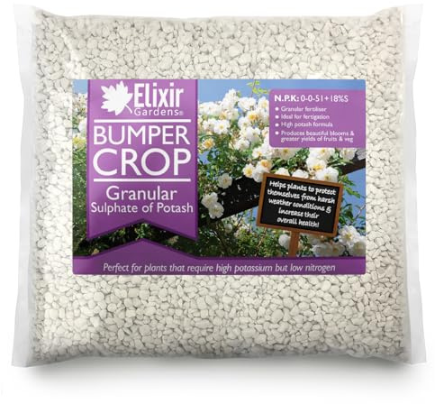 Elixir Gardens | Granular Sulphate of Potash/Potassium Sulphate Fertiliser | 250g - 25kg Available in Bag or Tub | Treats upto 330sqm | 10kg Bag