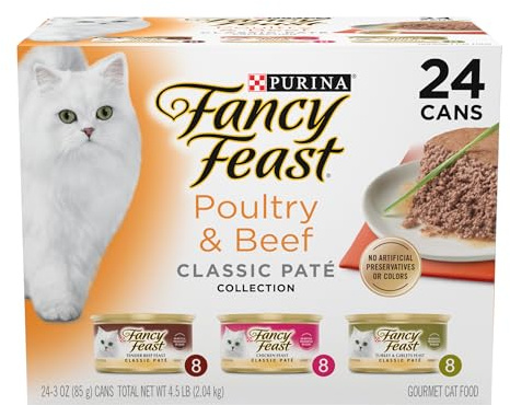 Fancy Feast Poultry and Beef Feast Classic Pate Collection Grain Free Wet Cat Food Variety Pack - (Pack of 24) 3 oz. Cans