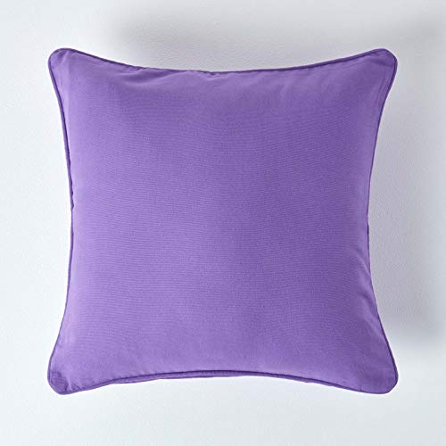 HOMESCAPES - 100% Cotton Plain Purple Cushion Cover- 30 x 30 cm Square - 12 x 12 Inches - Deep Purple Damson Sofa Cushion Pillow Cover - Washable