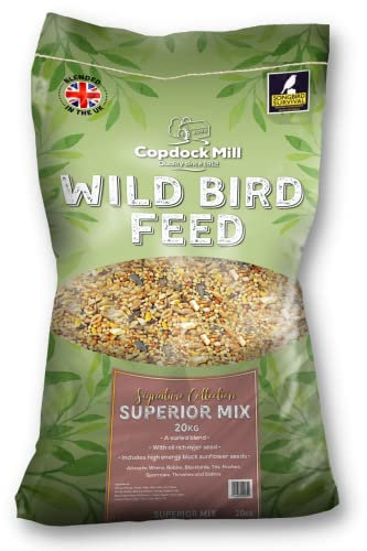 Copdock Mill Wild Bird Seed Superior Mix 20kg - All Year-Round Bird Seeds for Small Garden Birds - 100% Natural Nutritional Feed with Black Sunflower and Nyjer Seeds