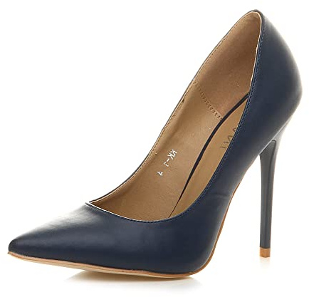 Ajvani Womens Ladies high Heel Pointed Court Smart Party Work Shoes Pumps , Navy Matte, 5 UK