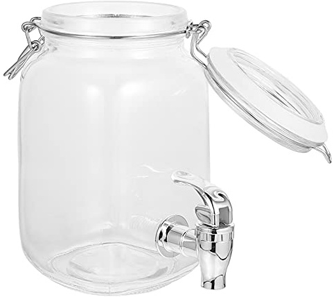 Angoily Dispensador de Bebidas de Vidrio con Grifo 1l Botella con Grifo y Tapa Dispensador de Bebidas con Grifo para Limón Cerveza Jugo Agua para Nevera (1 litros)