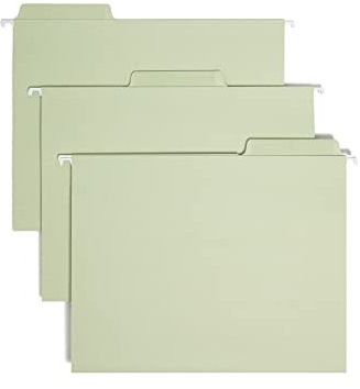 Smead Erasable FasTab Hanging File Folder, 1/3-Cut Built-in Tab, Letter Size, Moss, 20 per Box (64032)
