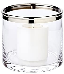 EDZARD Windlicht Molly, Höhe 10 cm, Durchmesser 11,5 cm, mundgeblasenes Kristallglas mit Platinrand - Teelichtglas, Teelichthalter für Maxi-Teelicht