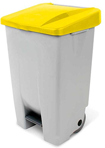 Contenedor Basura, Cubo con Ruedas (80 L, 740 x 490 x 420 mm, Cuerpo Gris, Tapa Amarilla)
