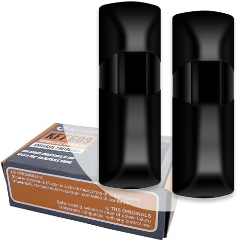 koomando Fotocellule Universali cancello KFT609 da Esterno,12V/24V AC/DC, Orientabili 180° Doppio LED di Stato, Certificate con Blocco Sicurezza, per Serranda Garage, Cancello Automatico, Allarme