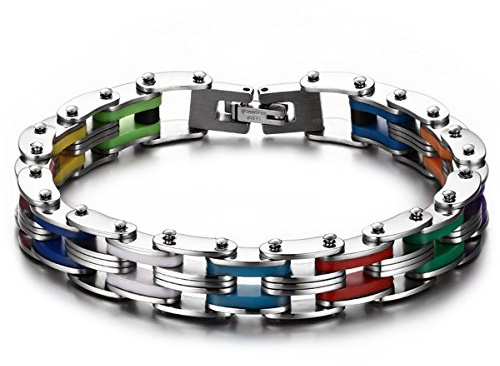 JewelryWe Armband för män i rostfritt stål med cykelkedja armband för män, 20.7 centimeters, Rostfritt stål Silikon, utan sten