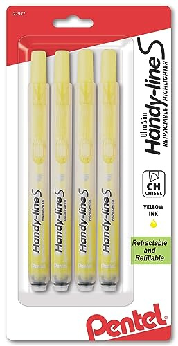 Pentel Handy-Line S Retractable Highlighter, Chisel Tip, Yellow Ink, 4/Pack (SXS15BP4G)