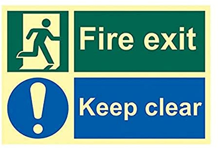 CenturionFire Exit Keep Clear Sign - Fire Safety - Photoluminescent Glow In The Dark - Rigid PVC - 300mm x 200mm