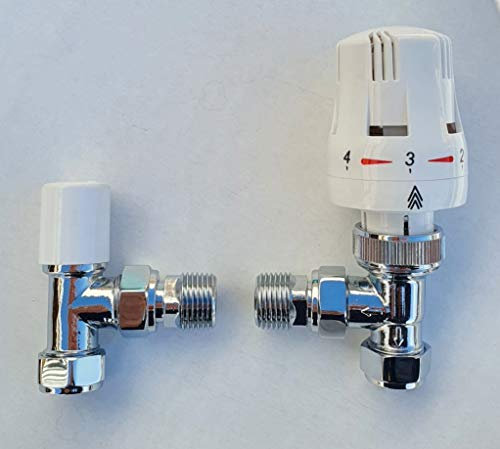 Greened House Trieste - Válvula termostática en ángulo para radiador bidireccional/toallero de 15 mm, color blanco