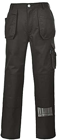 Portwest KS15 Byxa med Hölsterfickor Elastisk Midja 13 Fickor 2 Bakfickor | Svart, 2XL, UPF 40+, Lång Passform, Polyester, Slitstark Tyg Hållbar, Trippelstygn Sömmar, Knäskyddsfickor, Anti- Chock Tyg