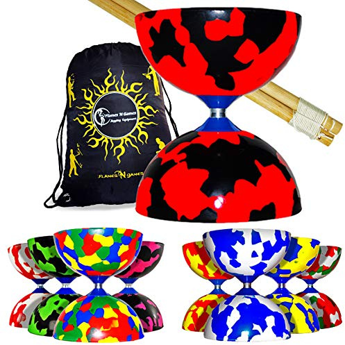 Juggle Dream JESTER Diabolos + Wooden Diabolo Sticks, Diablo String & Travel Bag! Beginner Diabolo Set For Kids & Adults! (Red/Yellow)