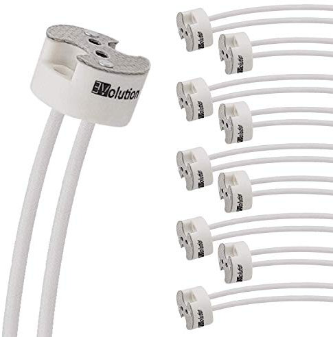 Evolution MR16 Zoccolo per lampada GU5.3 Base LED | Base in ceramica con cavo protetto in silicone da 0,75 mm² per lampadine LED e alogene | Max 100W 12V | Set da 10