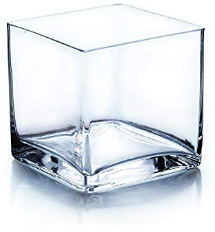 WGV Cube Glass Vase, Candle Holder, 5x5x5, [Bulk & Size Options Available] Clear Elegant Floral Accent Container Planter Terrarium Wedding Party Ceremony Home Decor, 1 Piece
